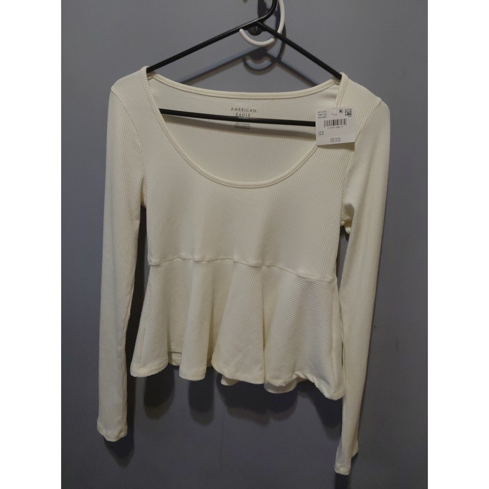 New American Eagle Baby Doll Waffle Knit Womens M Top Ivory Bella Swan NWT